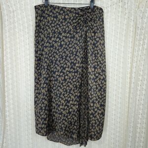 Vince Zinnia Floral Ruched Midi Skirt Black Gold Size 10